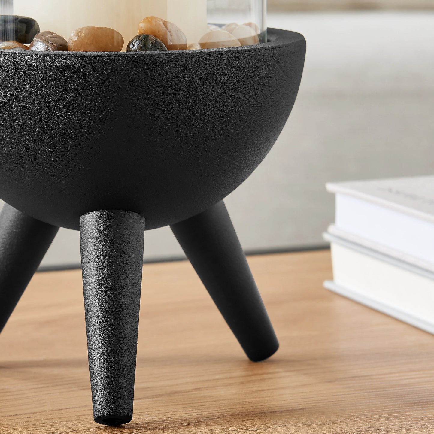 Molta Modern Black Metal Bold Pedestal and Glass Pillar Votive Candle Holder