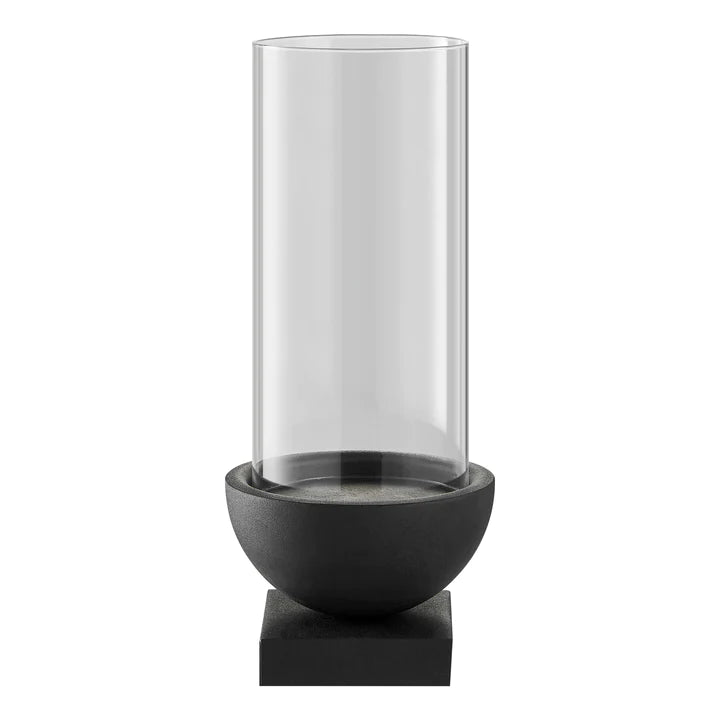 Modern Black Metal Bold Pedestal and Glass Votive Candle Holder