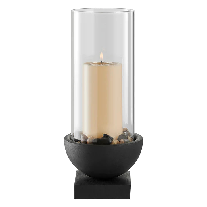 Modern Black Metal Bold Pedestal and Glass Votive Candle Holder