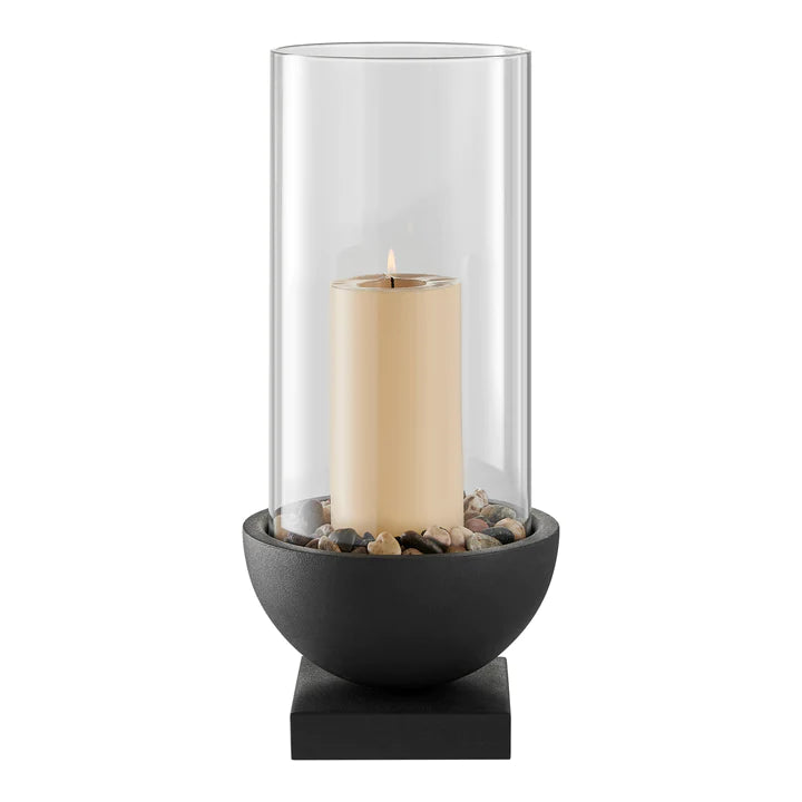 Modern Black Metal Bold Pedestal and Glass Votive Candle Holder