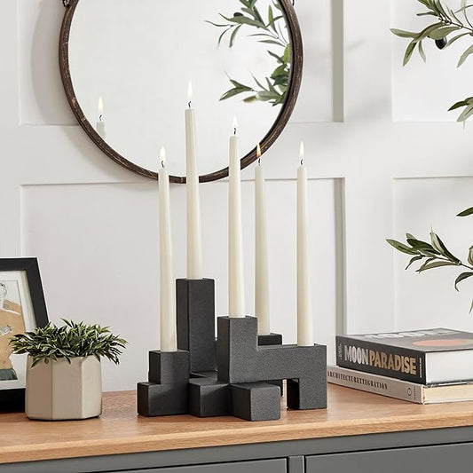 Contemporary Black Metal 2-Piece Stacking Candelabra Taper Candle Holder Set