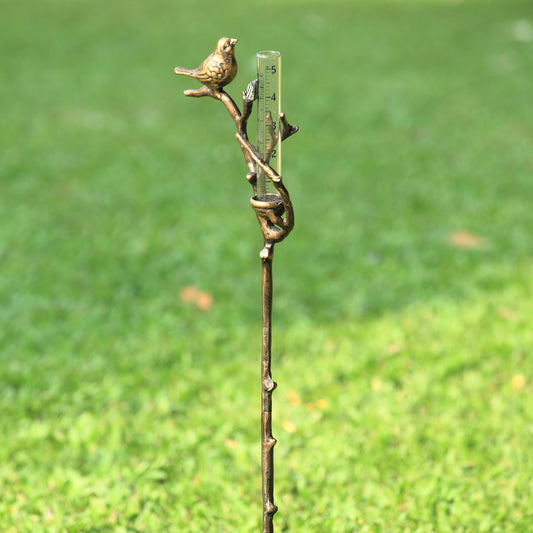 Bird And Nest Rain Gauge On Stake