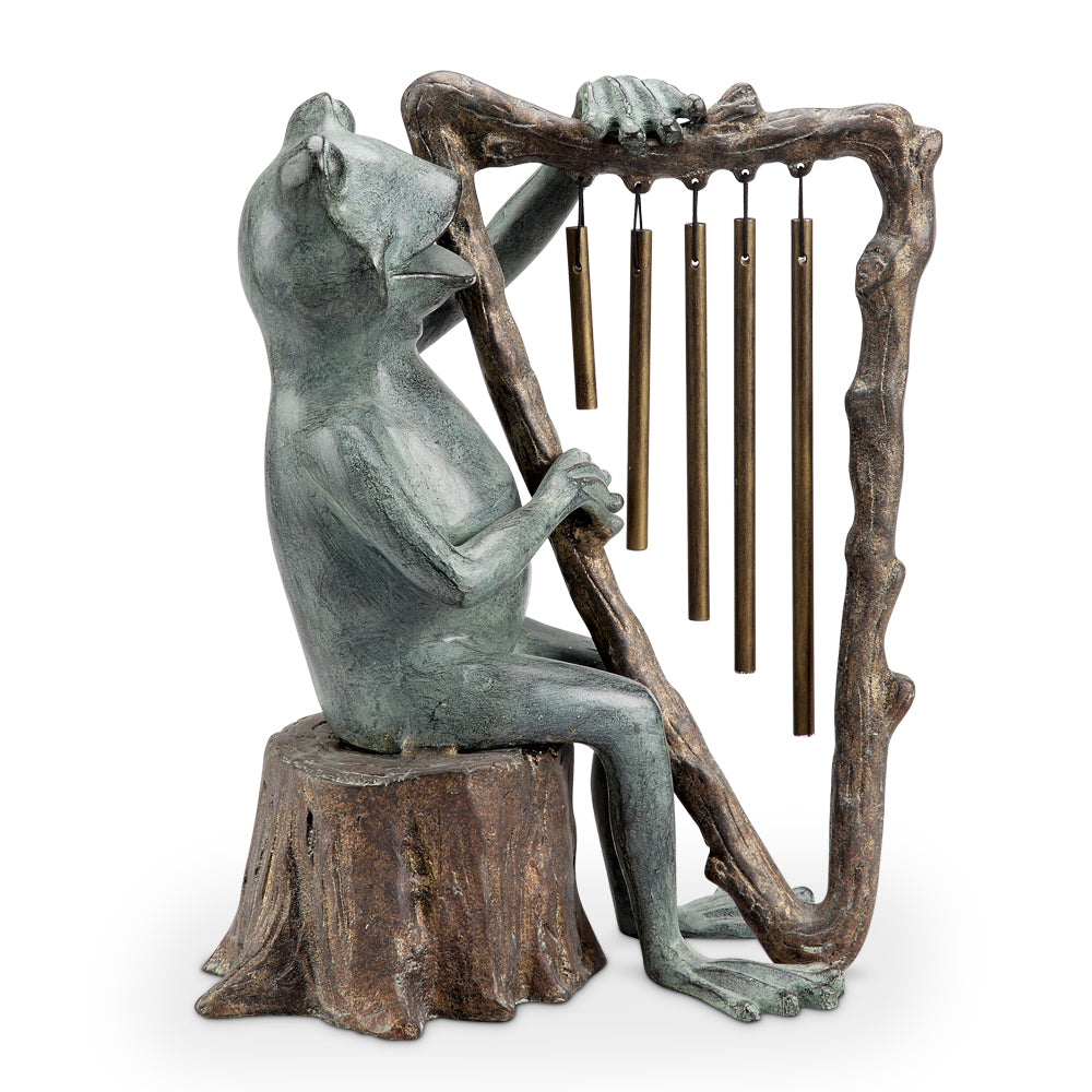 Frog And Harp Tube Wind Chime Garden Sculpture