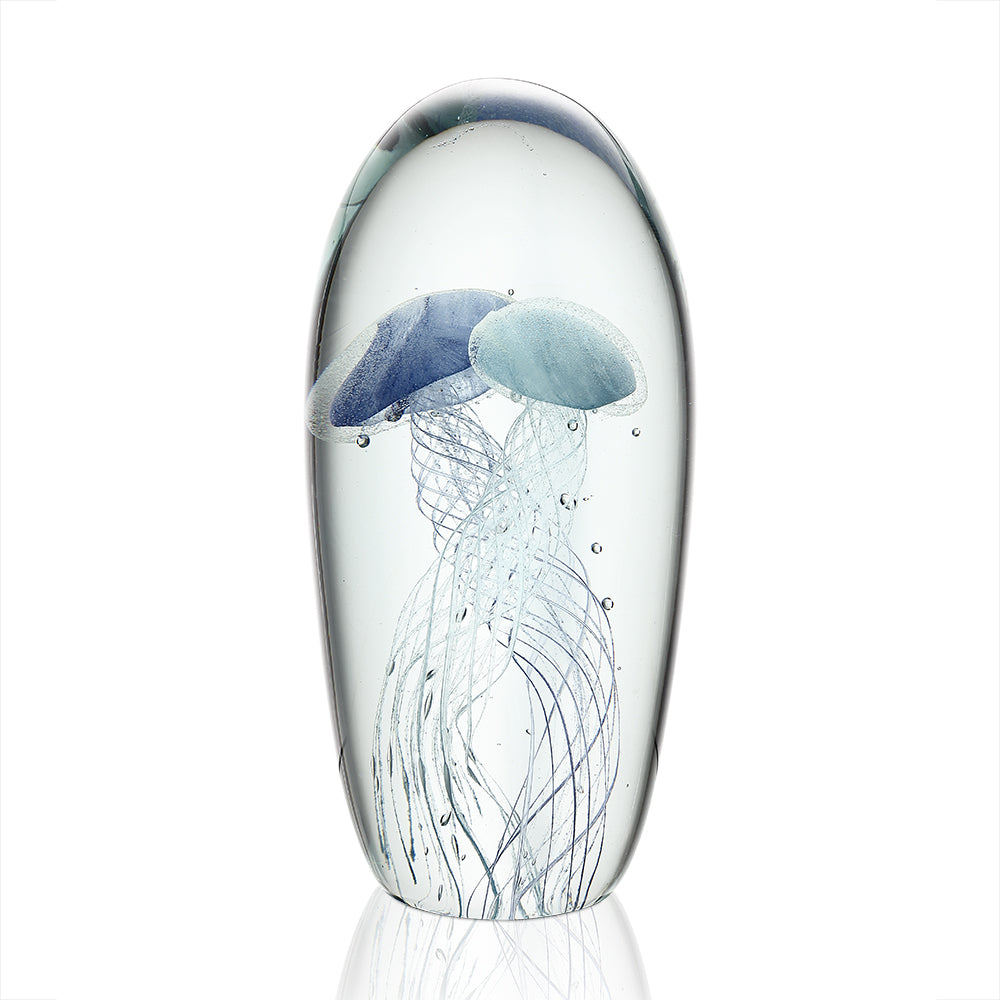 Art Glass Shades Of Blue Jellyfish Pair glow In The dark