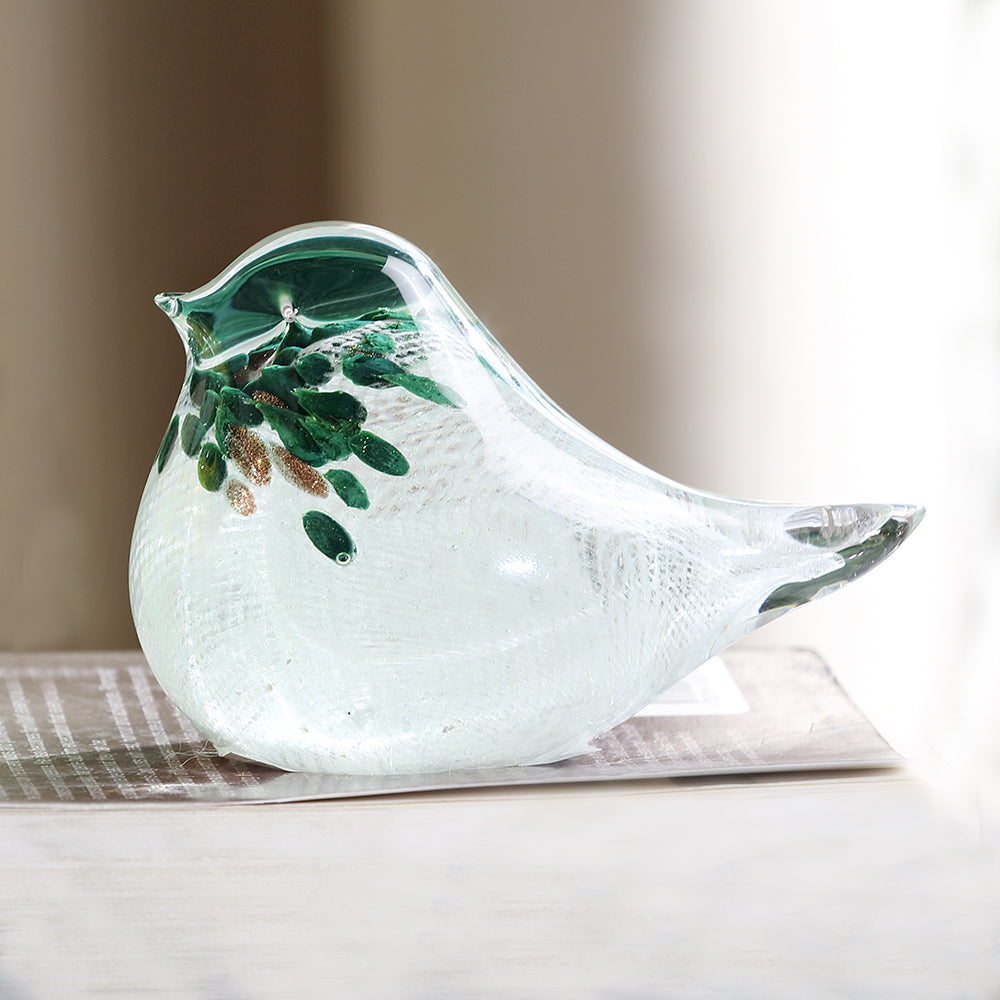 Art Glass Green Feather Bird