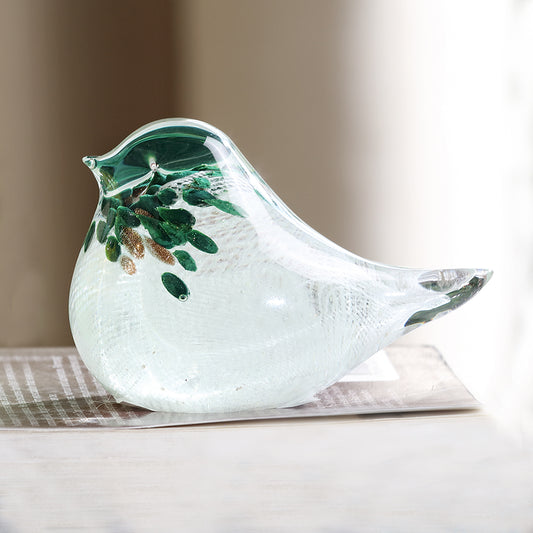 Art Glass Green Feather Bird