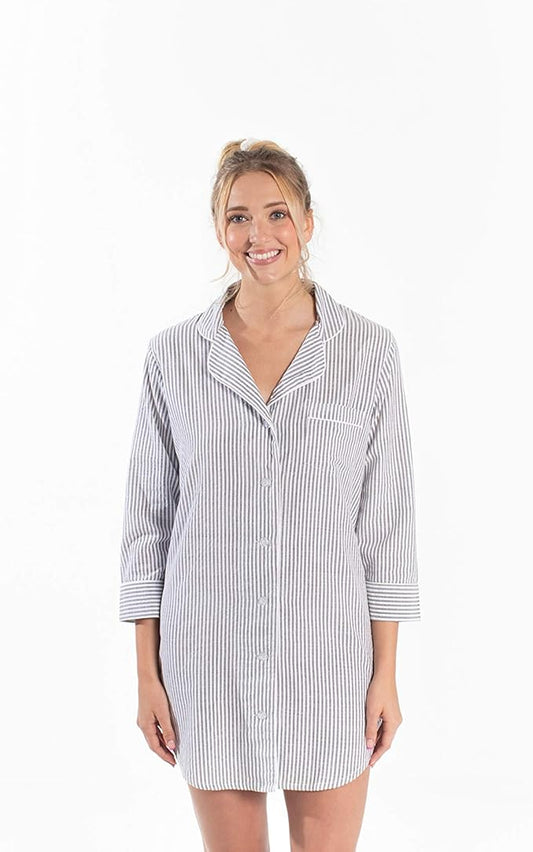Seersucker Button Down Sleep Shirt