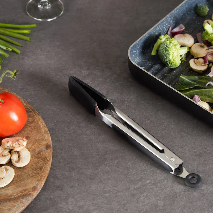 Square Silicone Tip Tongs - 9 In - Black