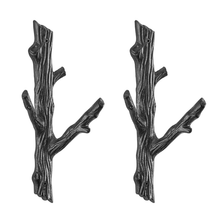 Brown Cast Iron Dual Tree Branch Wall Mount Coat Hooks