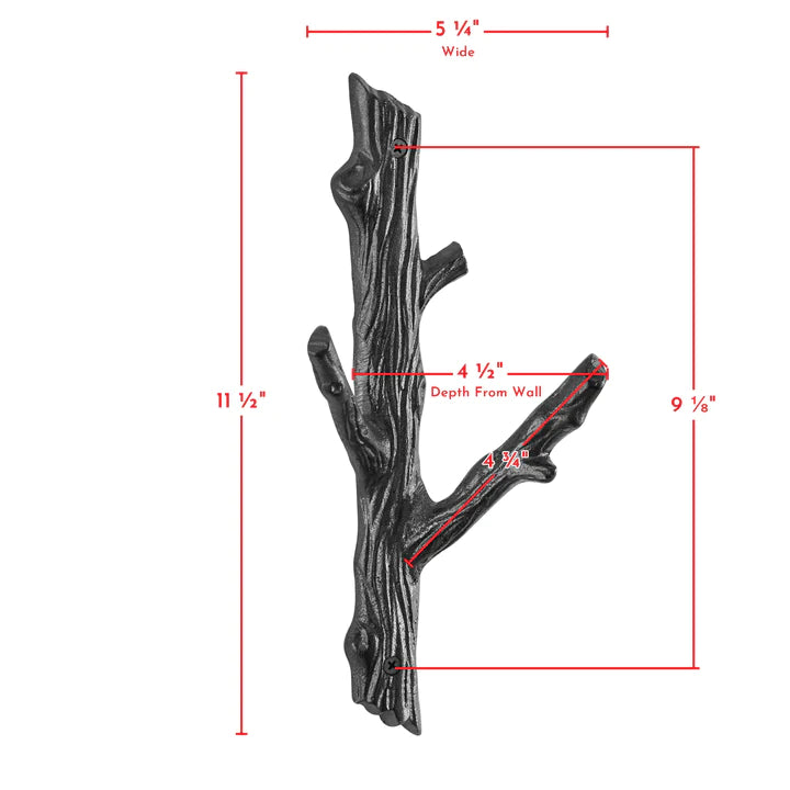 Brown Cast Iron Dual Tree Branch Wall Mount Coat Hooks