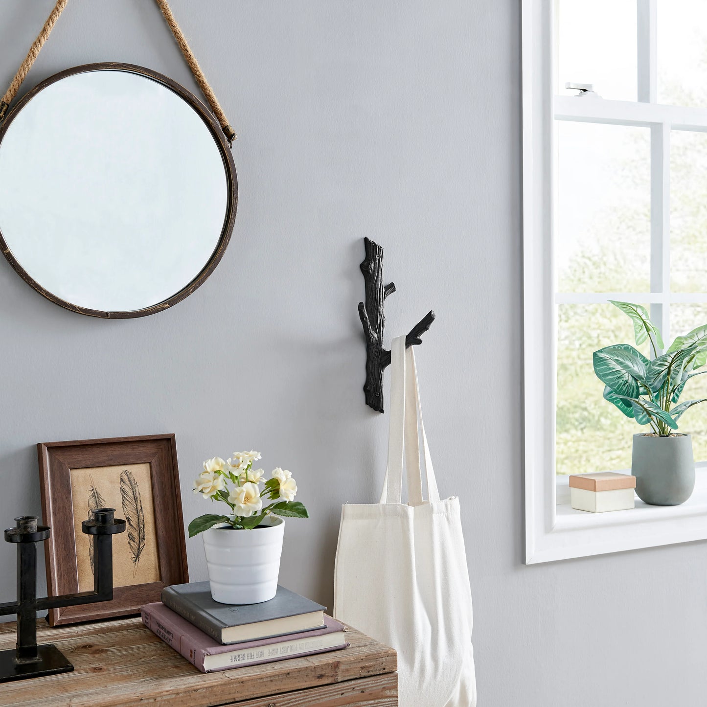 Brown Cast Iron Dual Tree Branch Wall Mount Coat Hooks
