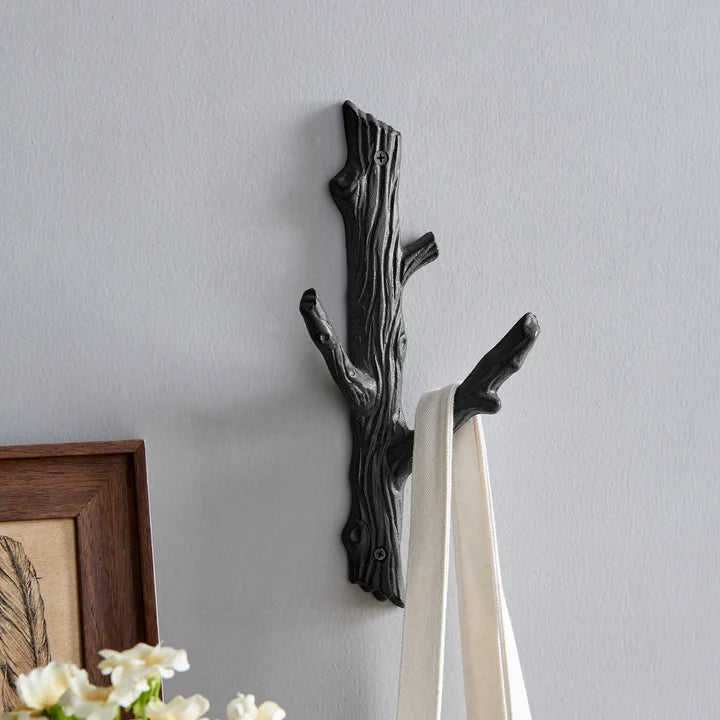 Brown Cast Iron Dual Tree Branch Wall Mount Coat Hooks