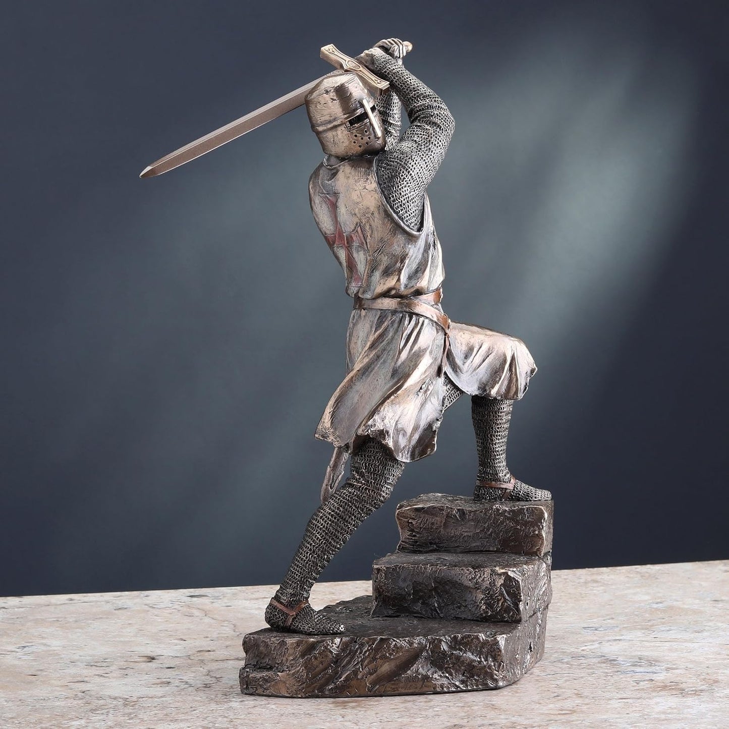 Knights Templar On Stairs Slashing With Two Handed Sword