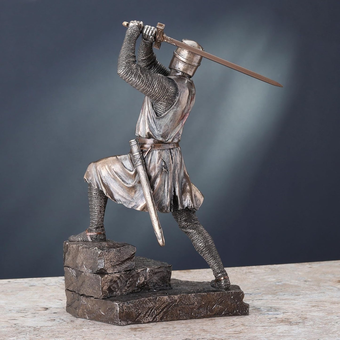 Knights Templar On Stairs Slashing With Two Handed Sword