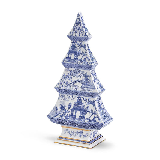 12" White & Blue Christmas Tree Vintage Tabletop Holiday Figurine