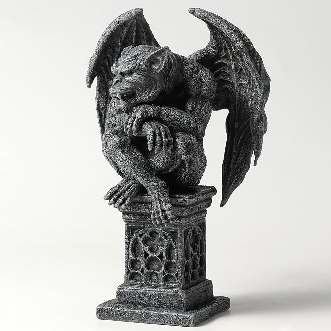Beast Gargoyle On Pedestal Sitting Leg Crossed