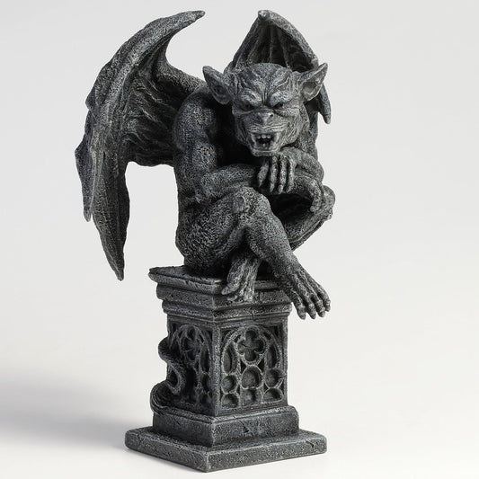 Beast Gargoyle On Pedestal Sitting Leg Crossed