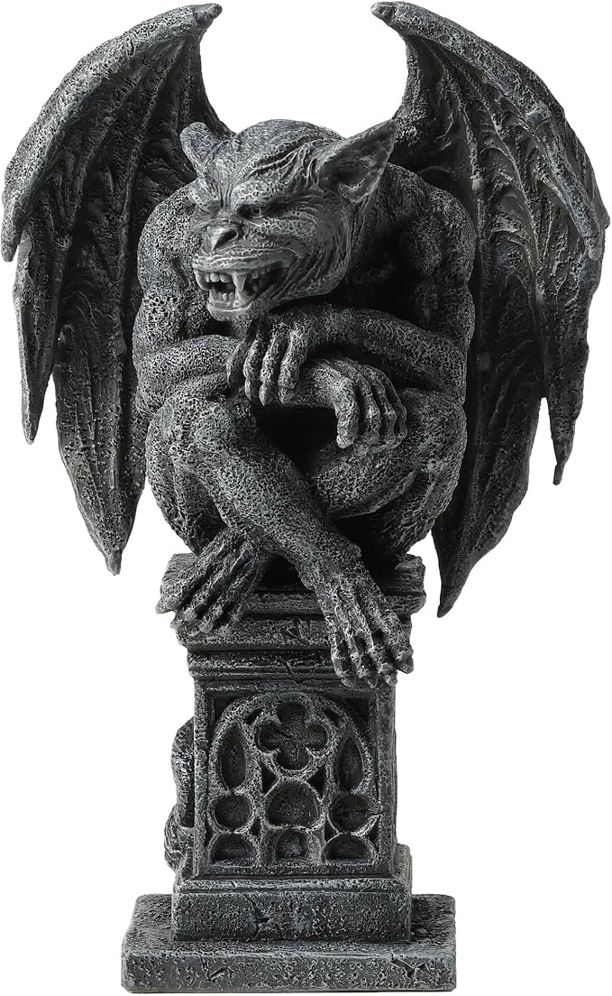 Beast Gargoyle On Pedestal Sitting Leg Crossed