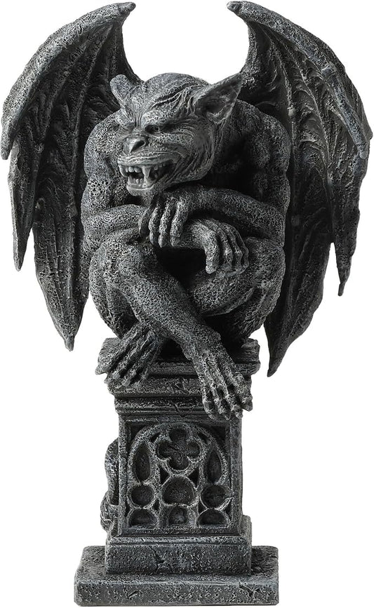 Beast Gargoyle On Pedestal Sitting Leg Crossed