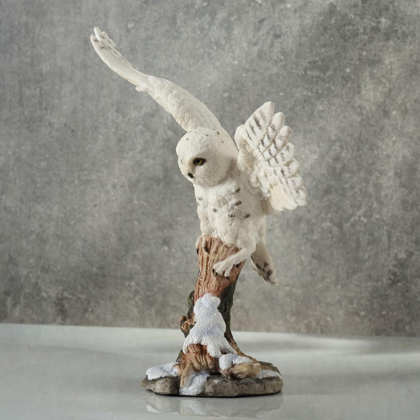 Snowy Owl Spread Wings Perching On Branch