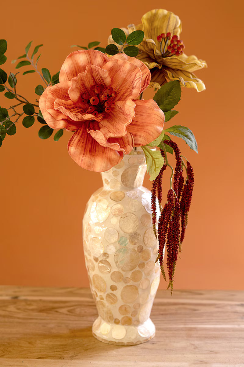 Medium Spun Bamboo Vase with Neutral Capiz Shell Detail