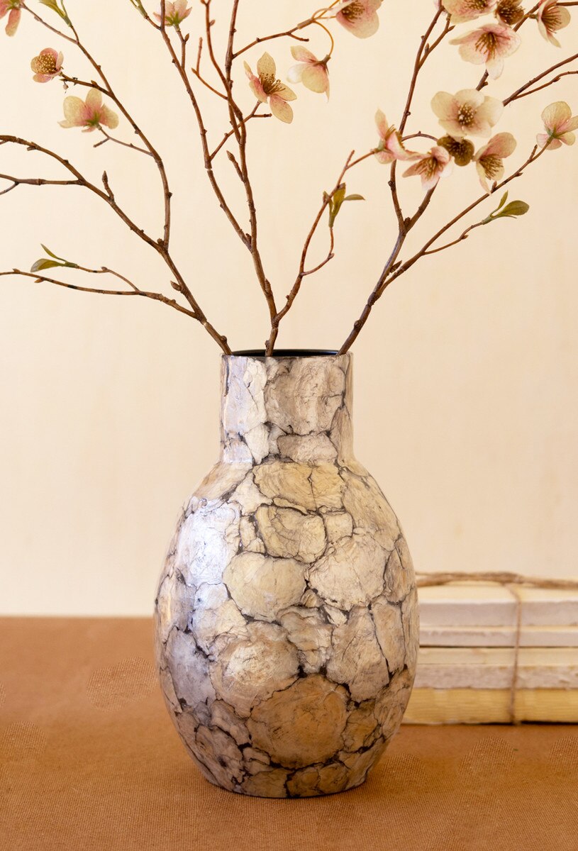Narrow Spun Bamboo Vases with Capiz Shell Detail