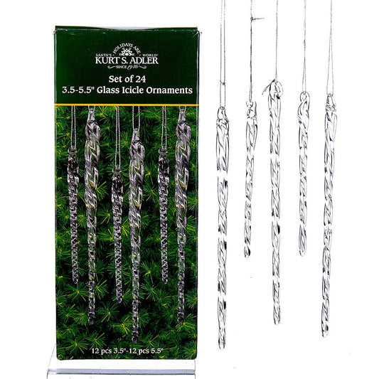 Glass Icicle Ornament Set Clear Twisted Christmas Tree Decorations