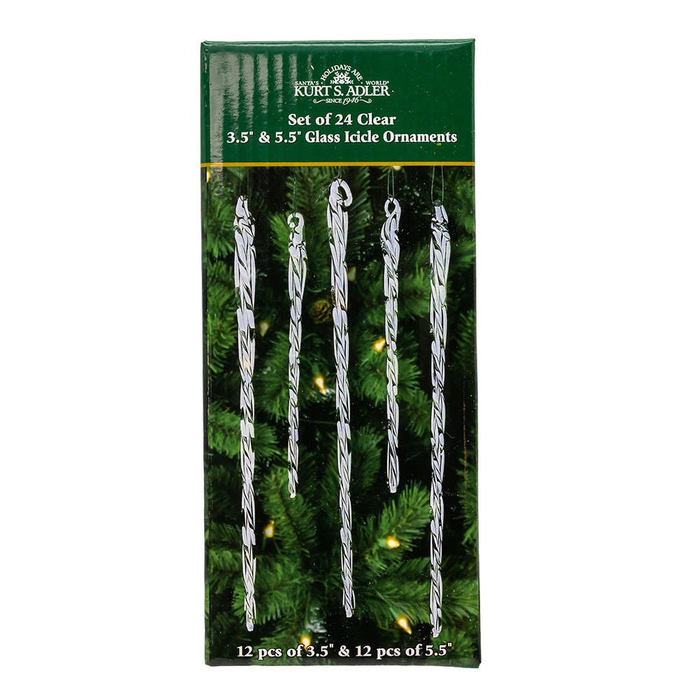 Glass Icicle Ornament Set Clear Twisted Christmas Tree Decorations