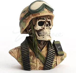 Military Skeleton Half Bust Polystone Miniature Sculpture