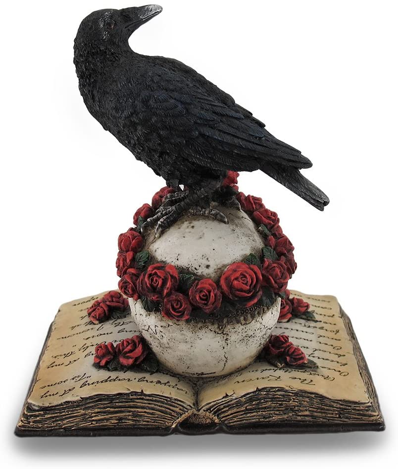 Crow Perching On Skull With Roses On An Open Book