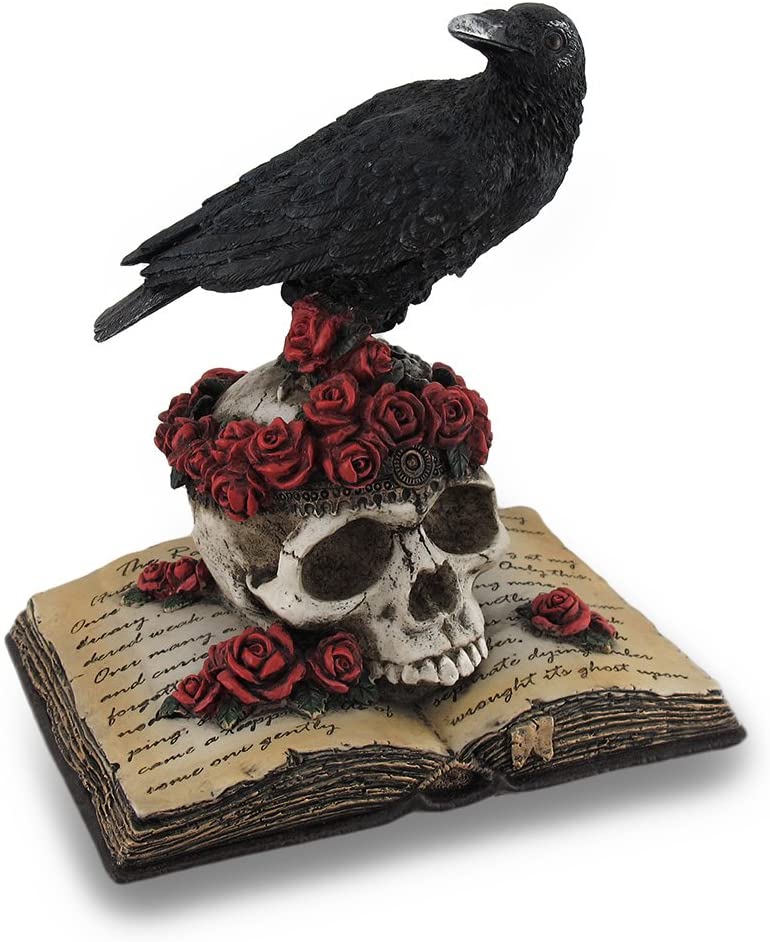 Crow Perching On Skull With Roses On An Open Book