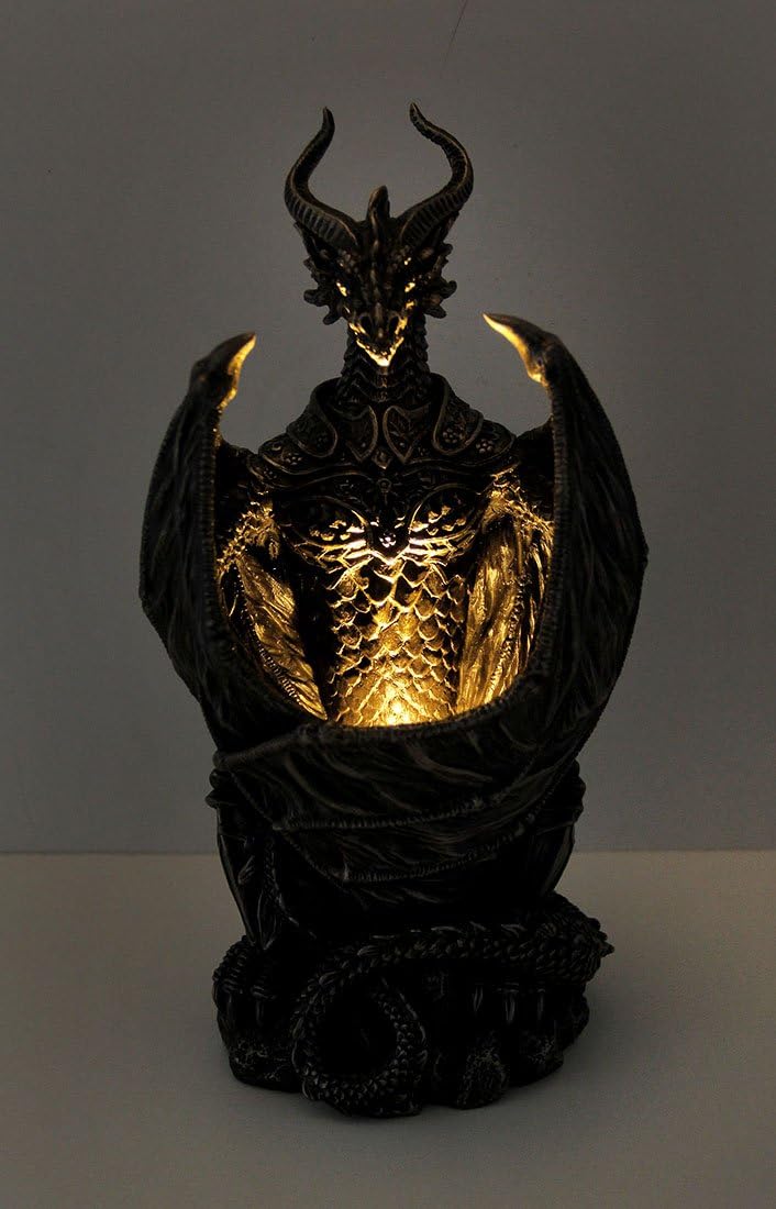 Stunning Cold Cast Bronze Armoured Dragon Led Night Light Statue