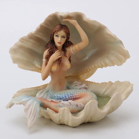 Mermaid Sitting In Seashell Sculpture