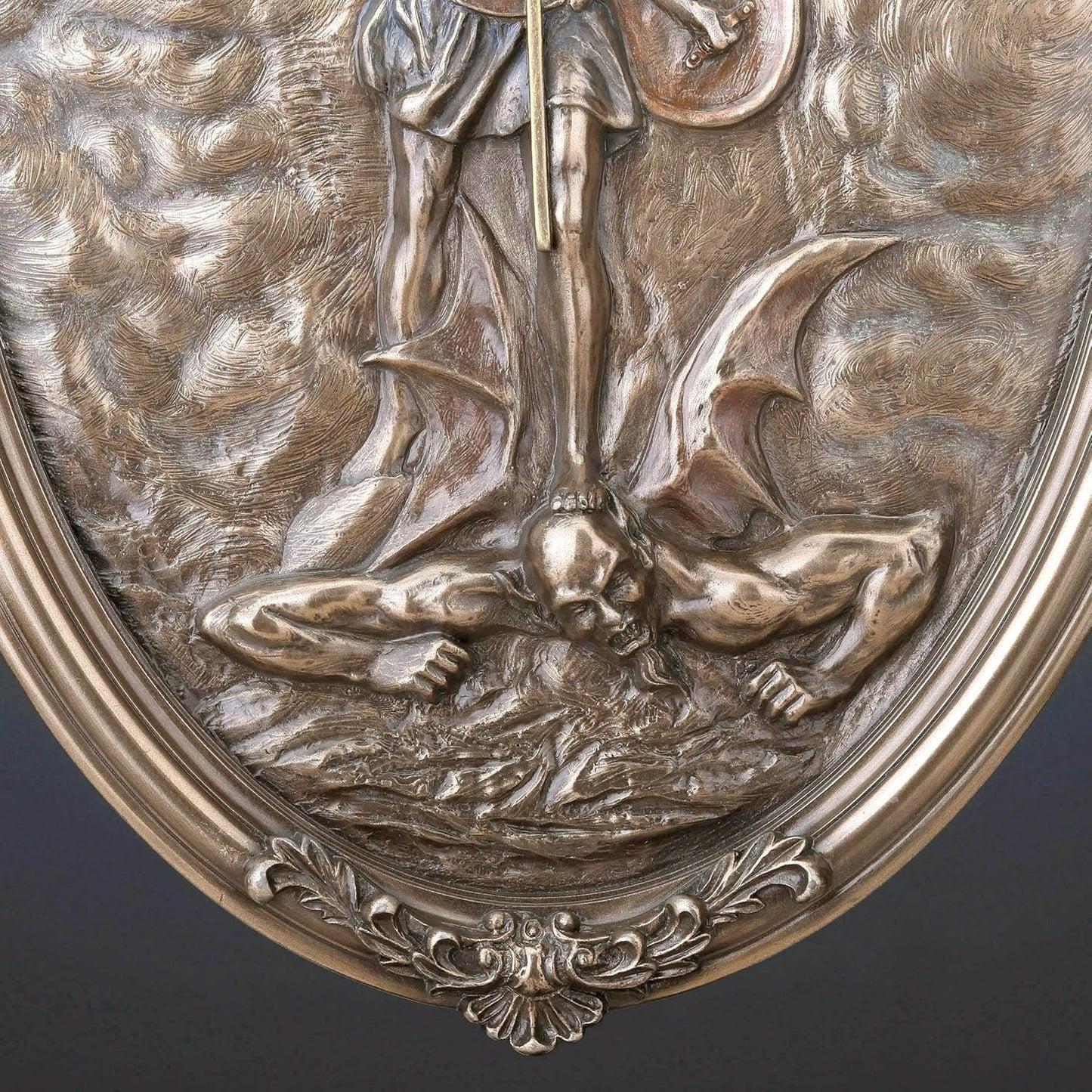 Saint Michael Tramples Demon Holding Crucifix Oval Wall Plaque