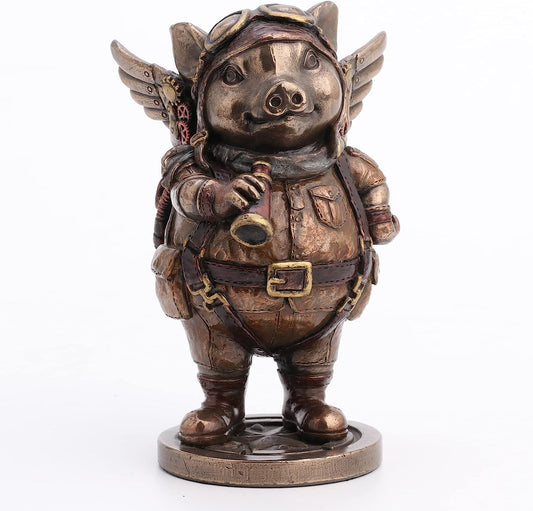 Steampunk Aviator Flying Piggy Figurine