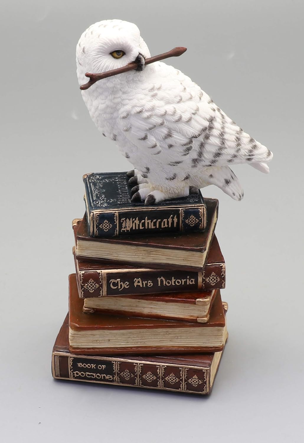 Magic Wand Snowy Owl On Book Stack Statue