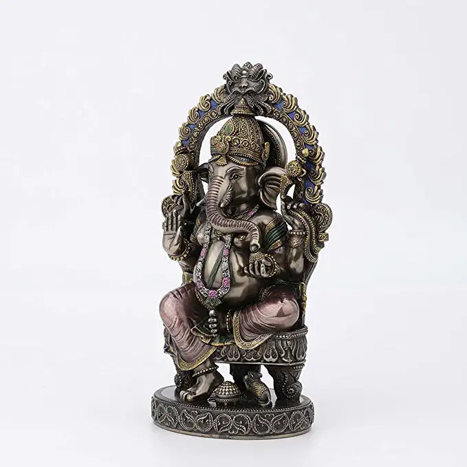Lord Ganesha Sitting On Chair With Temple Arch