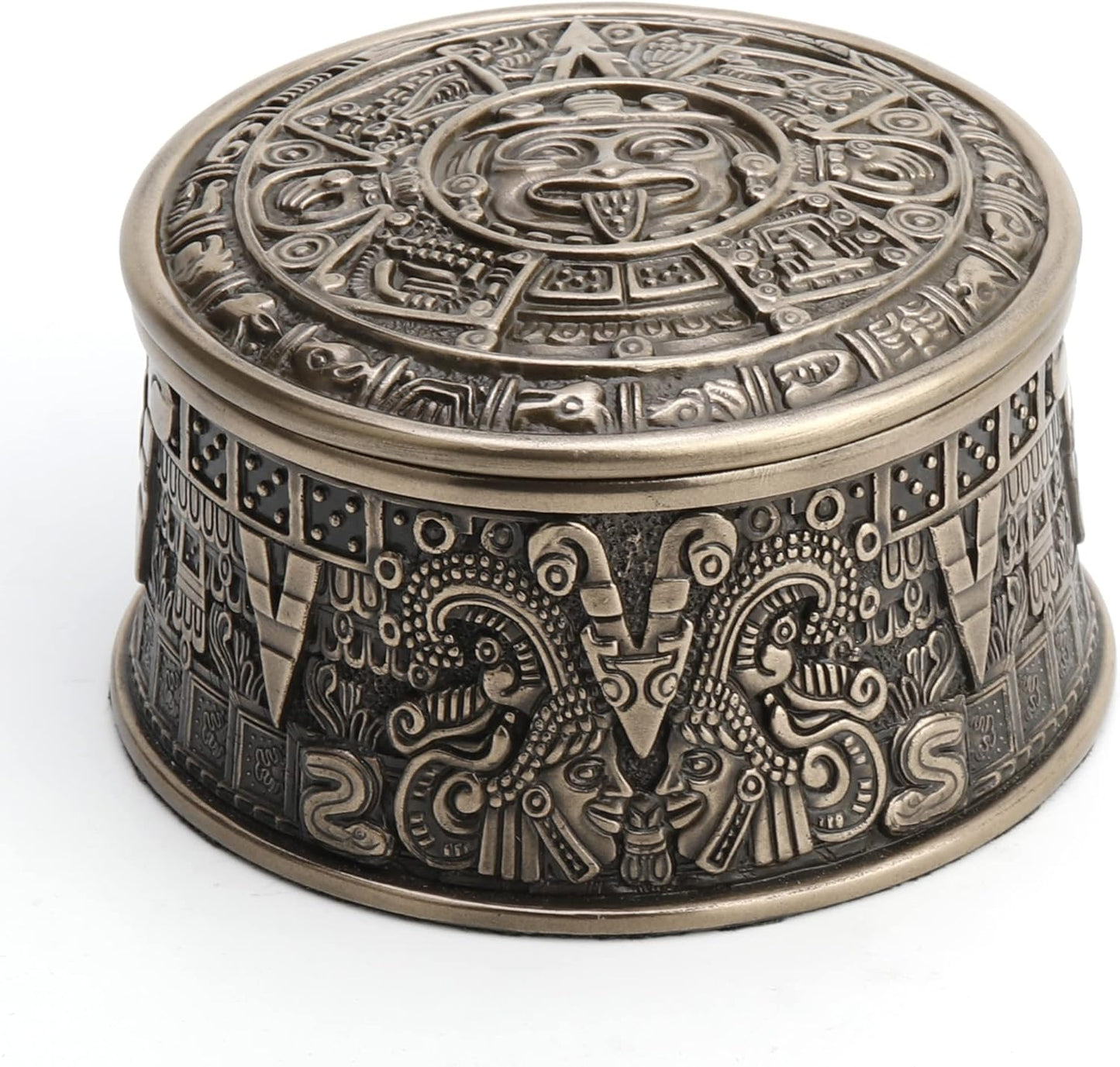 Aztec Sun Stone Round Trinket Box