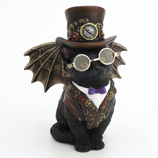 Steampunk Victorian Invnetor Cat With Wings And Top Hat Figurine