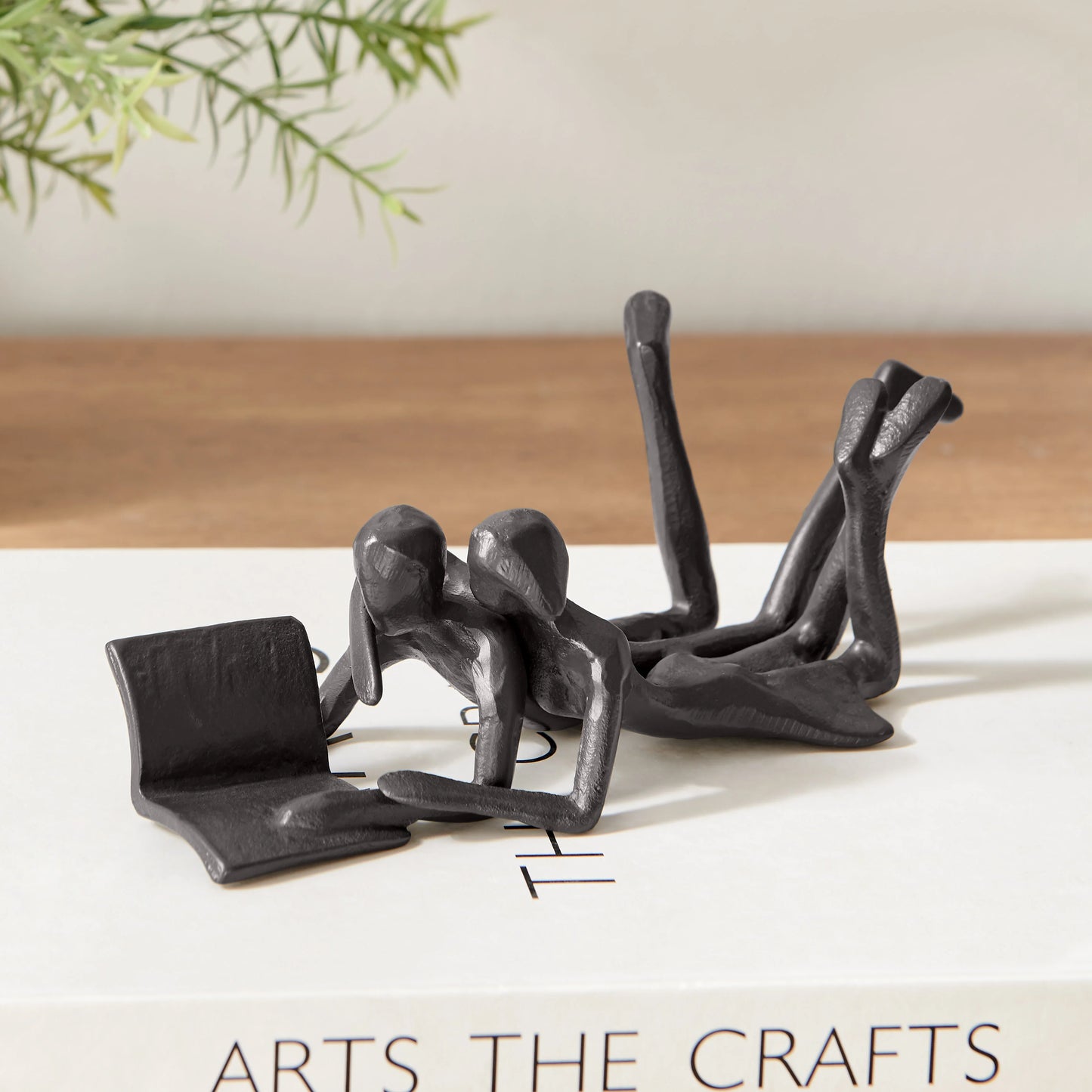 Brown Cast Iron Abstract Couple Reading Book Together Sculpture - Tabletop Figurine For Desks or Shelves
