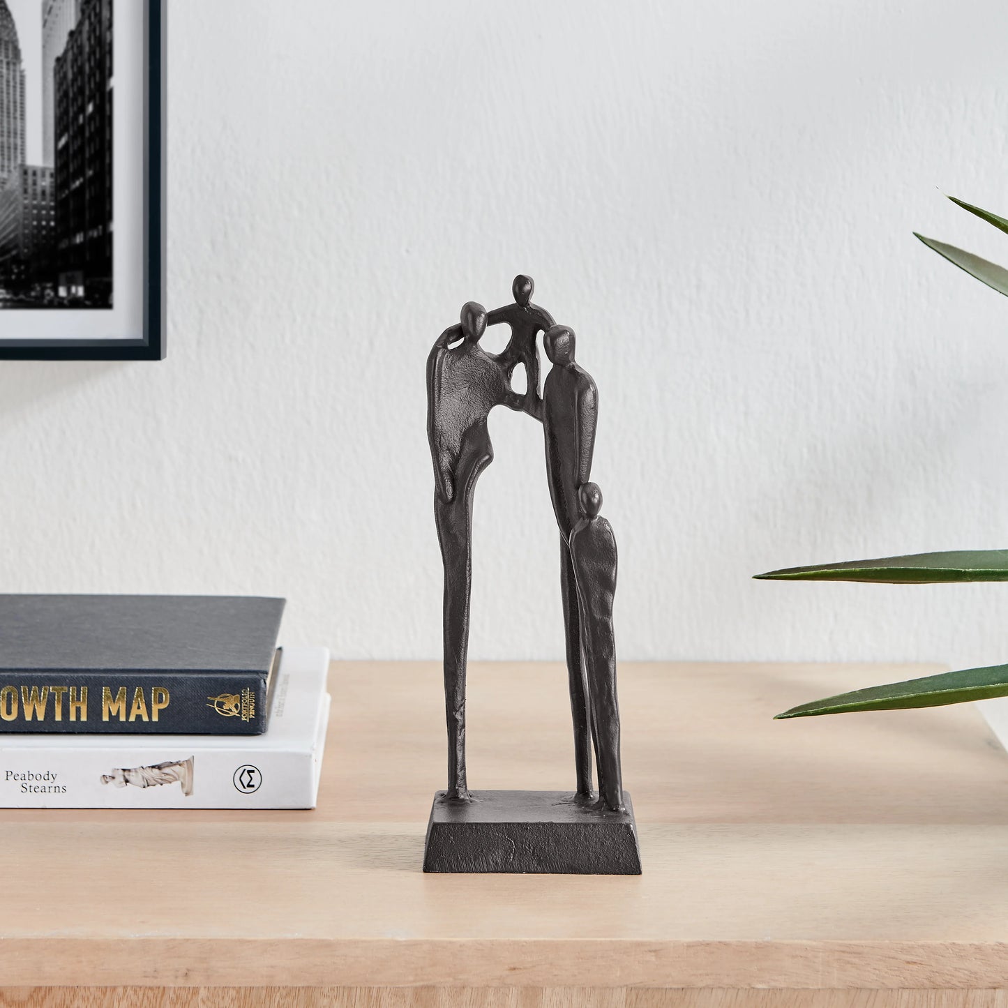 Brown Cast Iron Abstract Family of Four Together Sculpture - Tabletop Figurine For Desks, Accent Tables, or Shelves