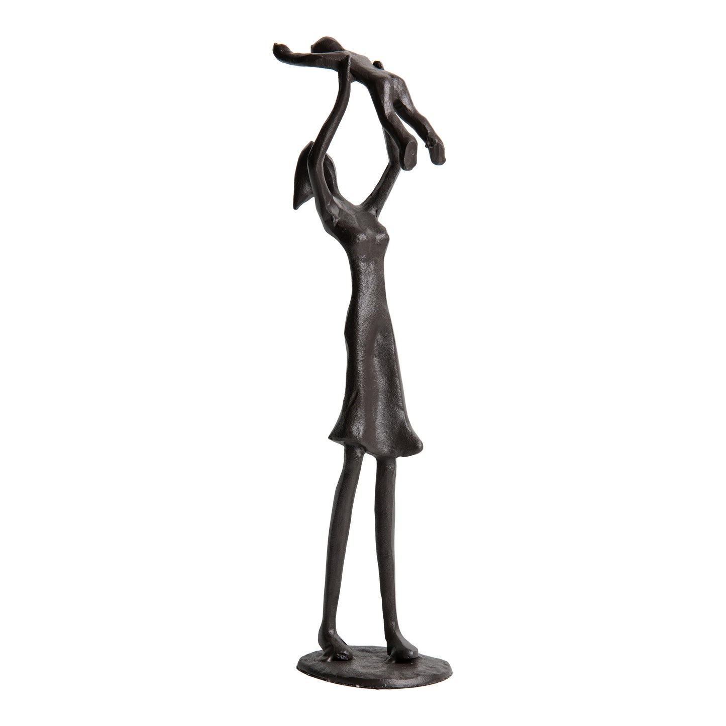 Proud Parent Holding Child Up Contemporary Iron Sculpture Statue