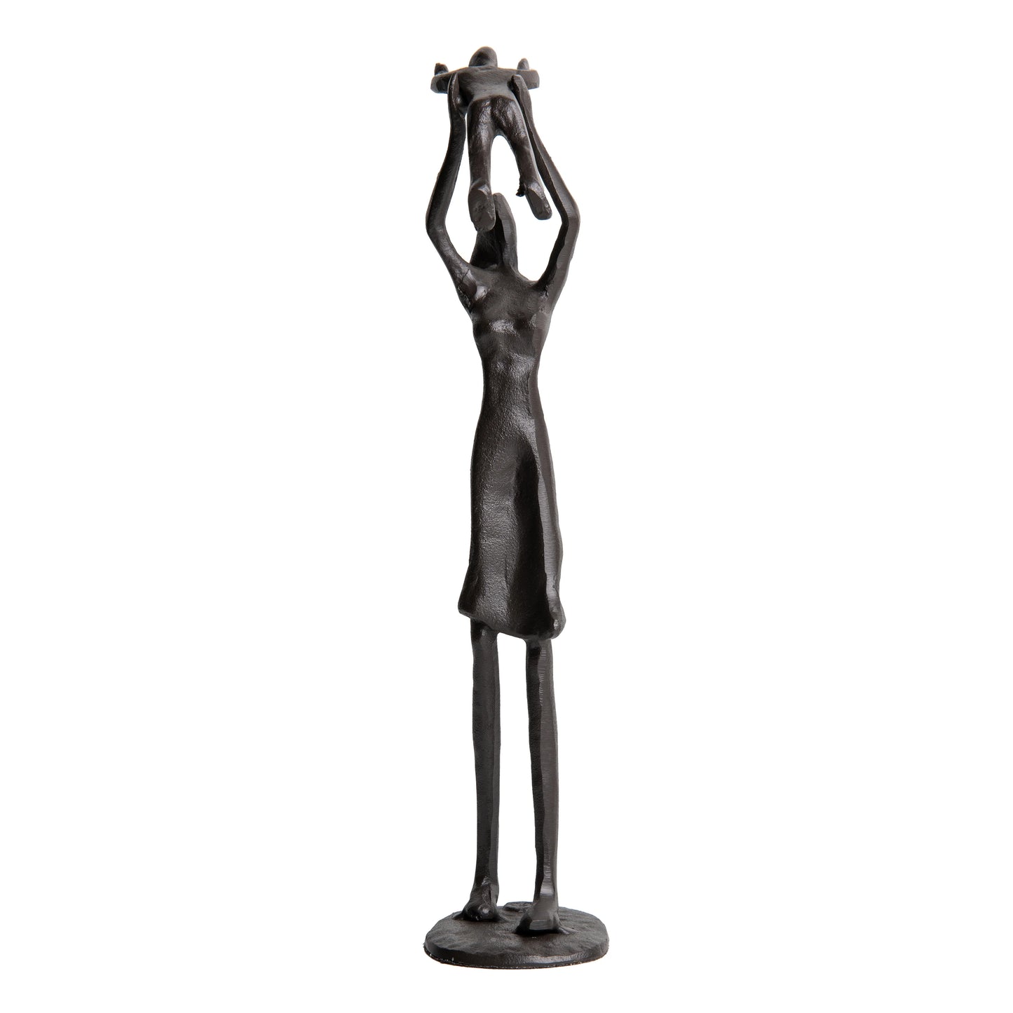 Proud Parent Holding Child Up Contemporary Iron Sculpture Statue
