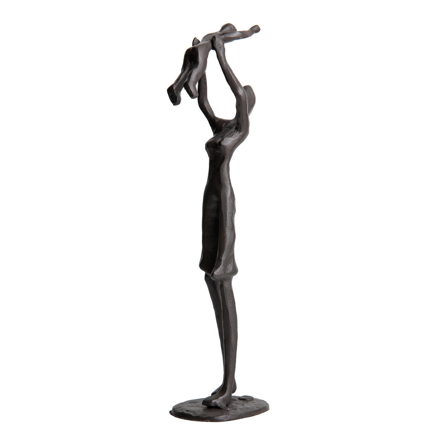 Proud Parent Holding Child Up Contemporary Iron Sculpture Statue