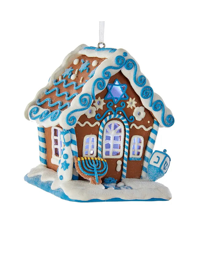 Gingerbread LED Hanukkah House Ornament
