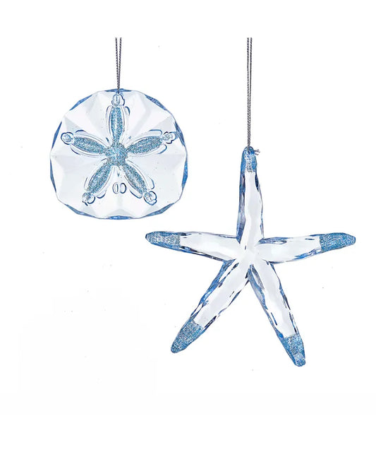 Light Blue Starfish And Seashell Ornaments, 2 Assorted