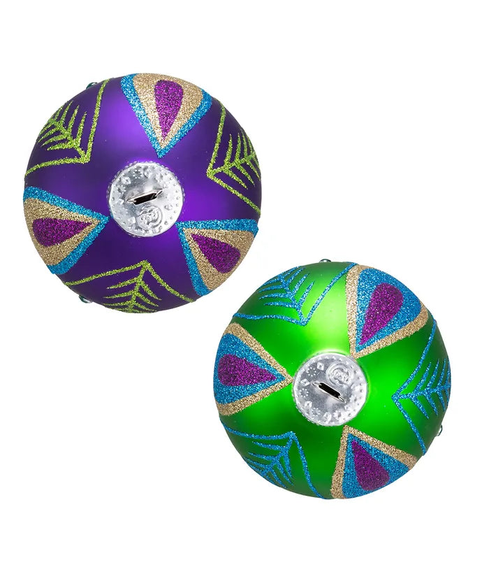 Glass Peacock Purple And Green Ball Ornaments