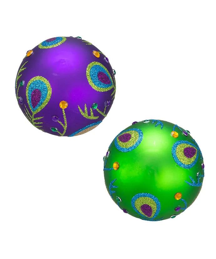Glass Peacock Purple And Green Ball Ornaments