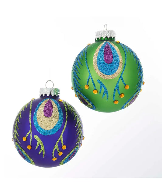 Glass Peacock Purple And Green Ball Ornaments