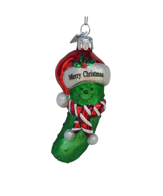 Noble Gems "Merry Christmas" Pickle Glass Ornament